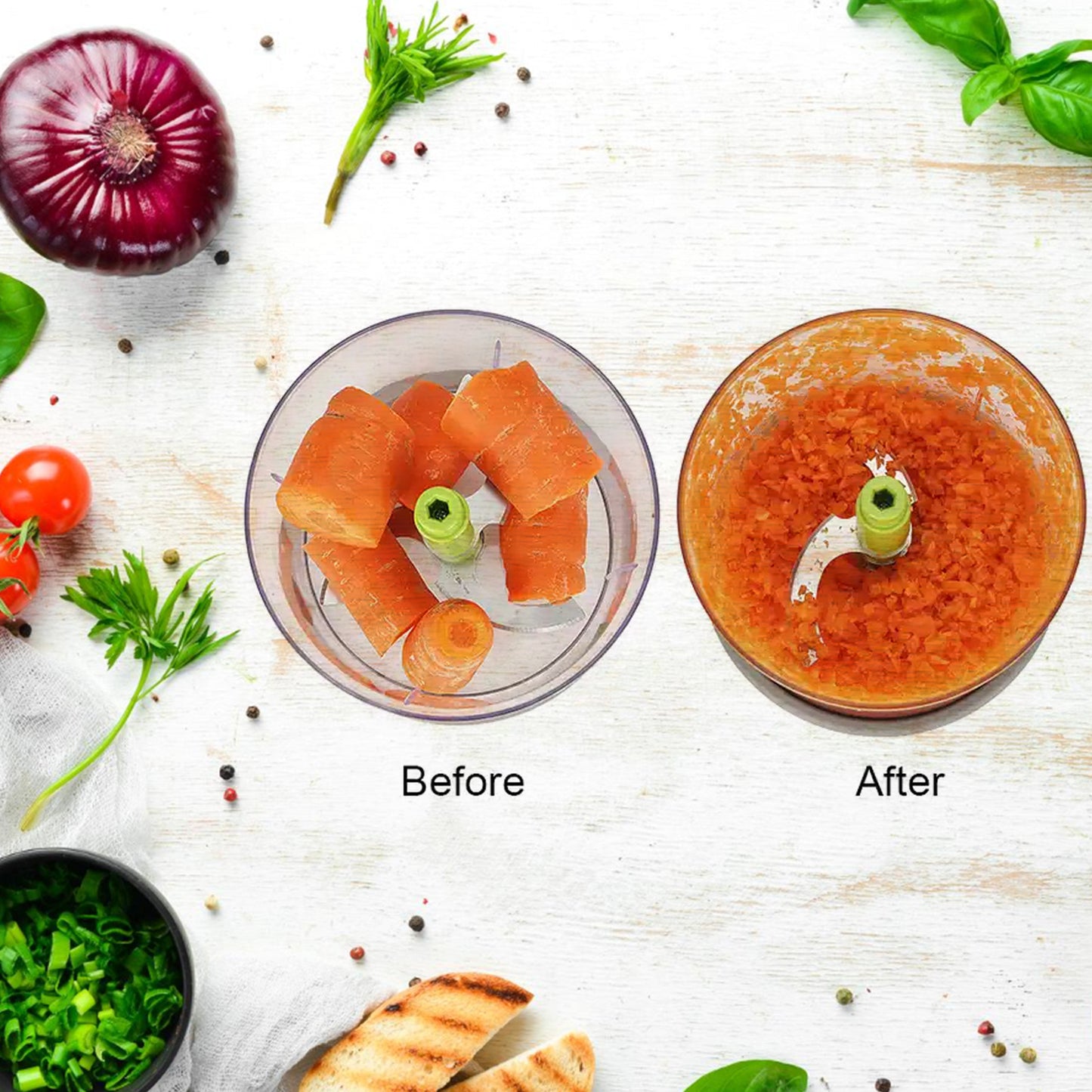 Manual Press Fruit  Vegetable Chopper With 3 Stainless Steel Blades Anti-slip Base And Locking System Cutting Chopper For Kitchen (650 Ml) - Happy Price - Image 3