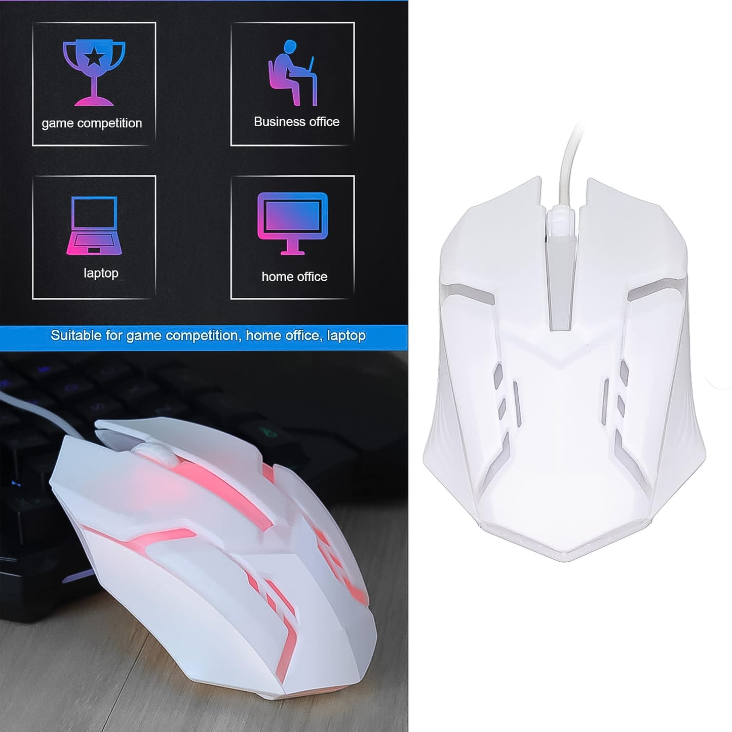 Usb Wired Mouse Gaming Mouse Colorful  Lighting Luminous  (1 Pc  Wihte) - Happy Price - Image 3