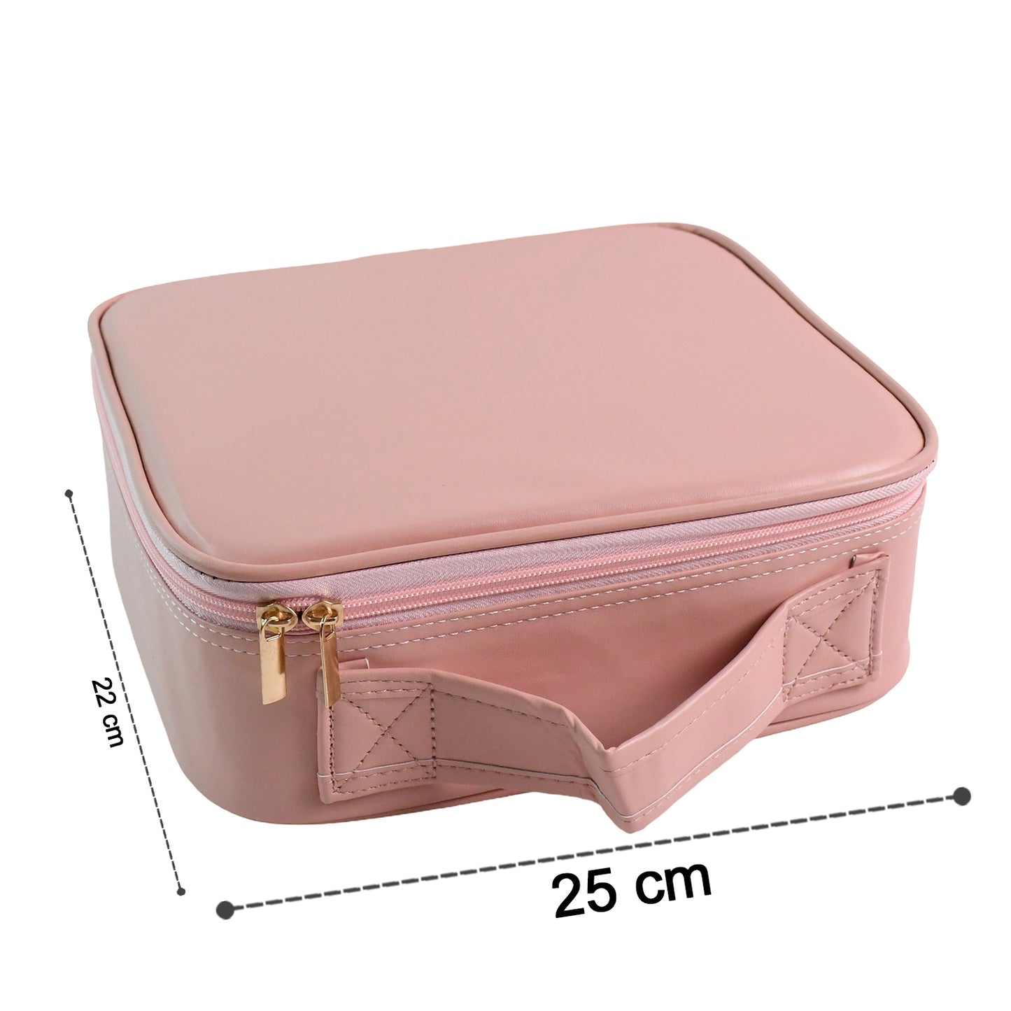 Pink LED Light Makeup Organizer Box with Touch Mirror & USB Charging (1 Pc)