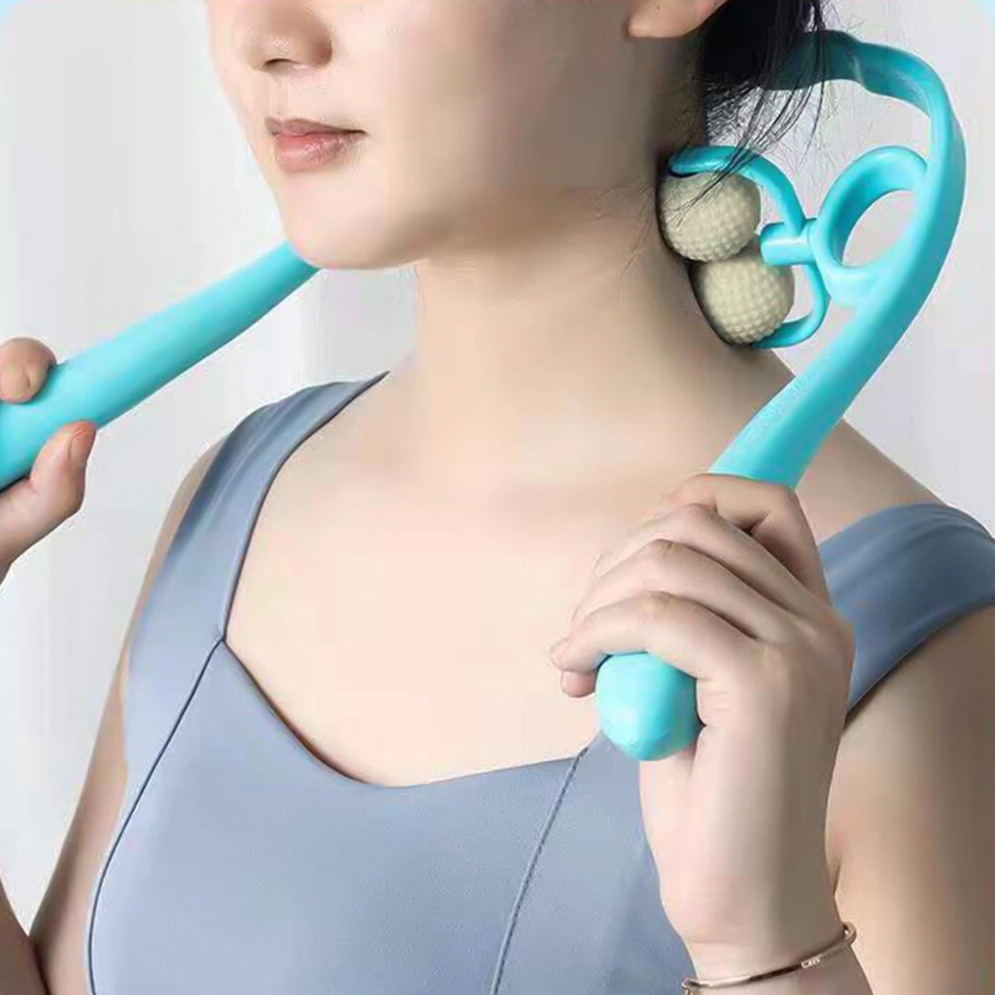 Dual Roller Neck & Shoulder Massager with 4 Balls - Manual Acupressure Tool