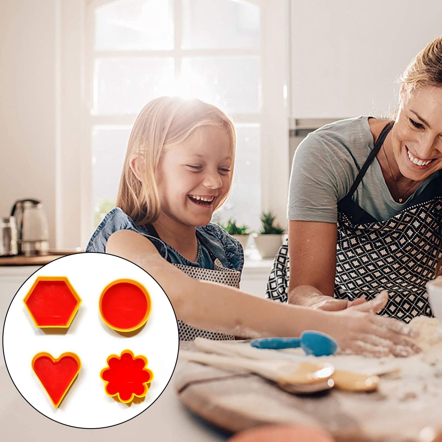 4 Shape Cookie Cutters - Heart, Round, Star, Flower (Pack of 4)