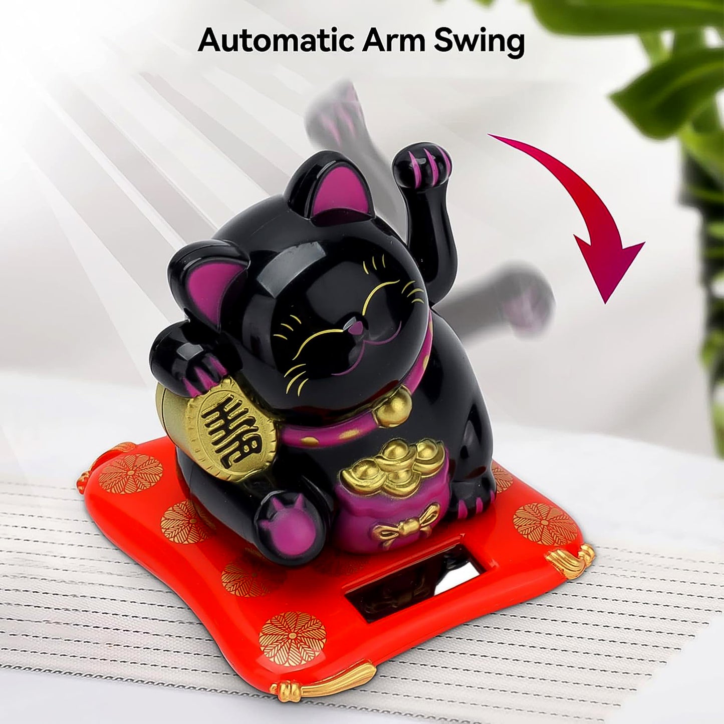 Solar Powered Happy Cat Beautiful With Arm Waves Wealth Cat (1 Pc  Mix Color) - Happy Price - Image 2