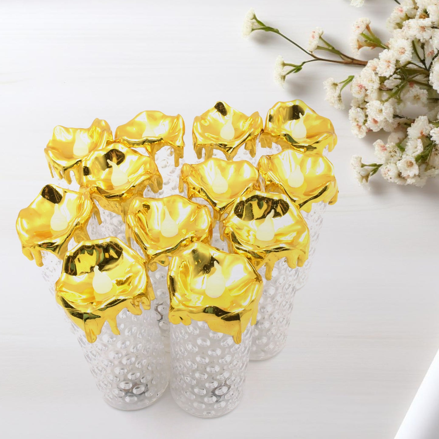Gold Flameless Candles Led Light Flameless And Smokeless Decorative Candles Led Tea Light Candle Perfect For Gifting Home Diwaliwedding Christmas Crystal Candle Lights Table Decorations (12 Pc Moq) - Happy Price - Image 7