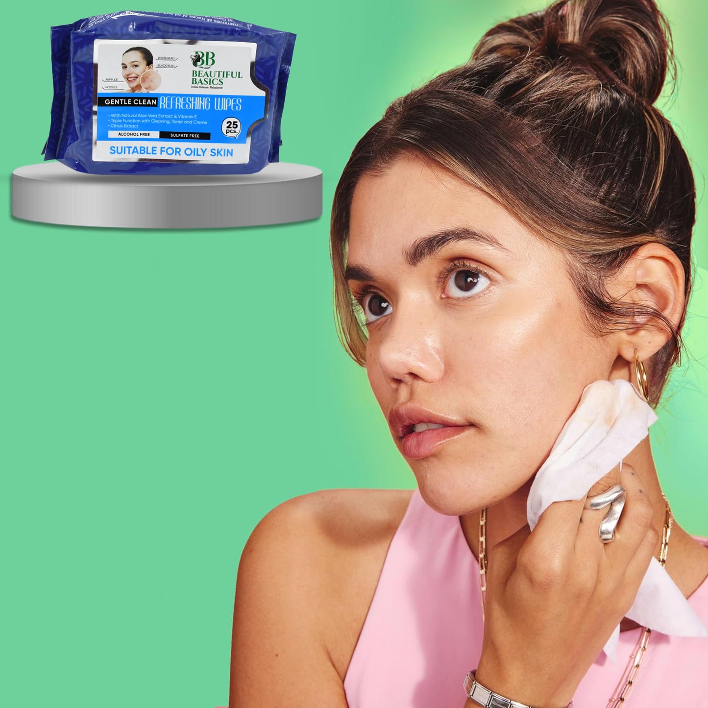 Refreshing Wet Wipes For Face  Facial Cleansing  Refreshing  Skin Hydration Soothing For Skin  Ph Balance  Alcohol Free  Nourishing With Fruit Extract  25 Wipes - Happy Price - Image 2