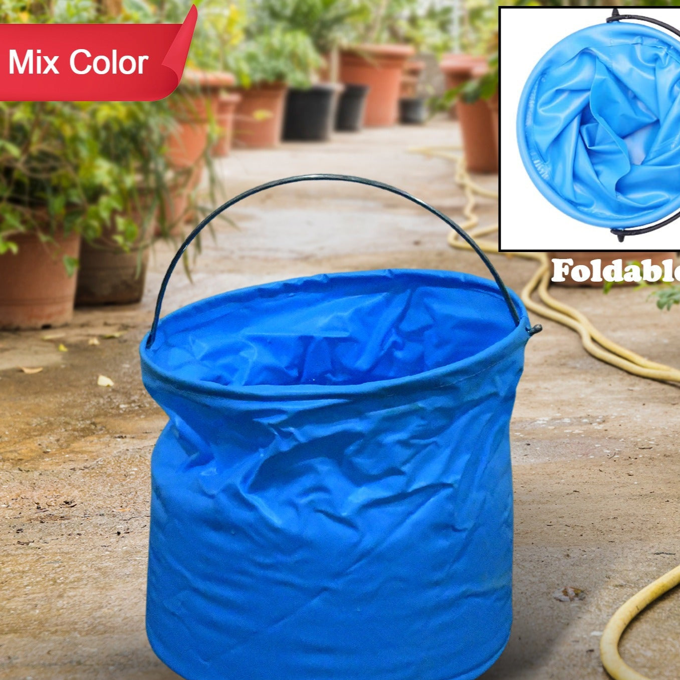 17965 Folding Bucket Portable Round Bucket Simple Bucket With Handle Multi-functional For Outdoor Use Fishing Car Washing Cleaning Disaster Prevention Portable Lightweight Durable (1 Pc  Mix Color) - Happy Price - Image 1