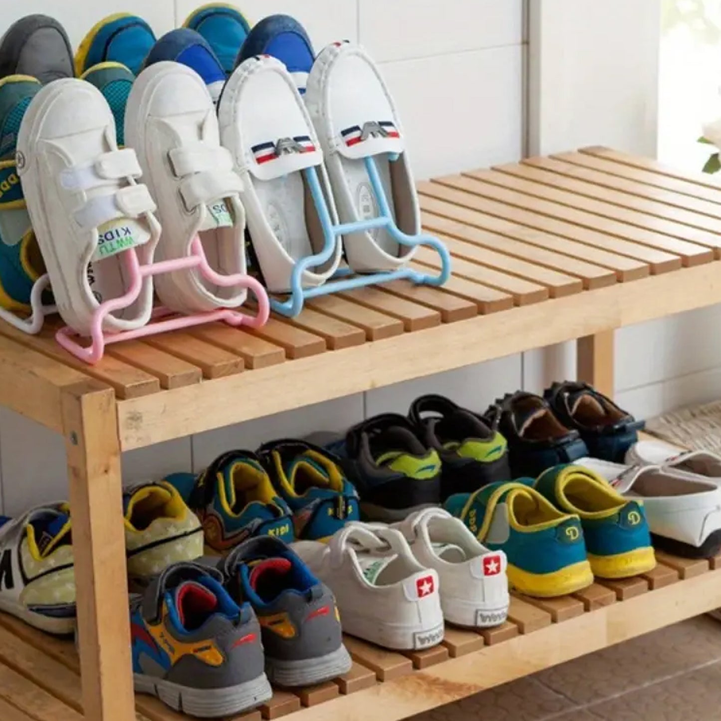 Multi-function Shelf Drying Rack Shoe Rack Stand Hanger Shoes Hanging Storage Wardrobe Organizer Rack Shoe Organizer Stand Closet Shoe Organizer Shoe Holder (2 Pc Set) - Happy Price - Image 4