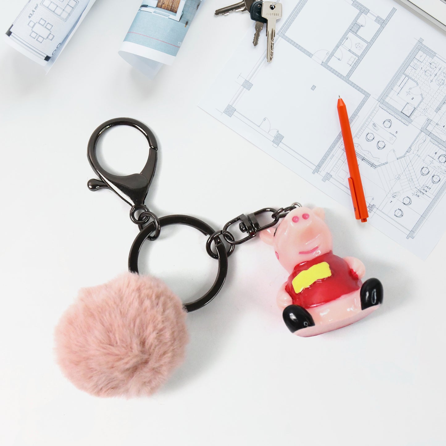 Cute Cartoon Keychain With Fluffy Pom (1 Pc  Mix Design) - Happy Price - Image 2