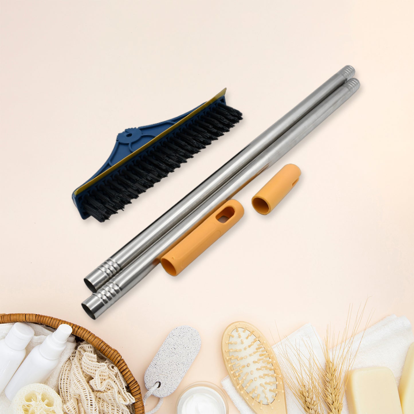 2 In 1 Cleaning Brush Long Handle Floor Brush Rotatable Cleaning Brush For Bathroom Kitchen 120 Degree Triangular Rotating Brush Head With Wiper - Happy Price - Image 5