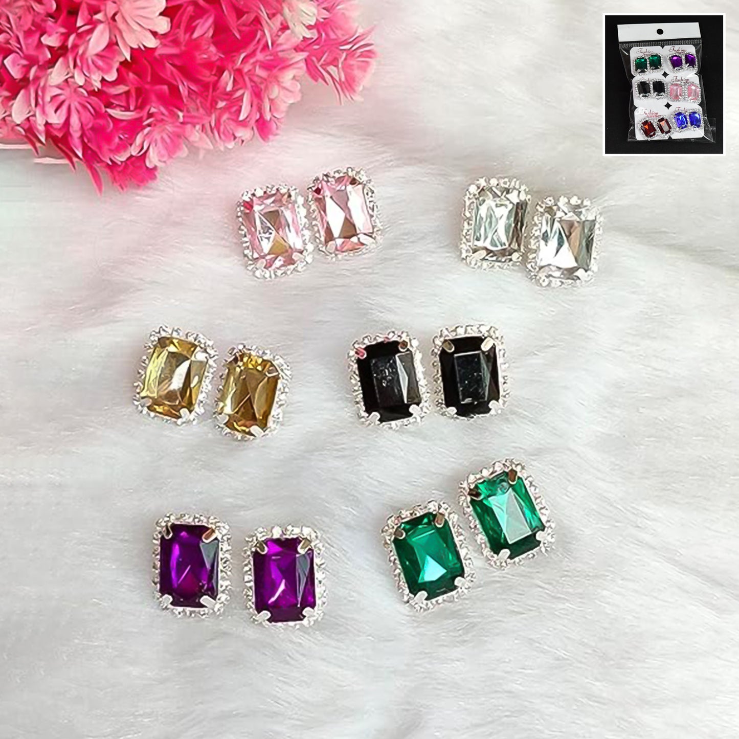 Diamond Jewellery Interchangeable Triangular Shaped Earrings (6 Pari  Mix Color  Design) - Happy Price - Image 2