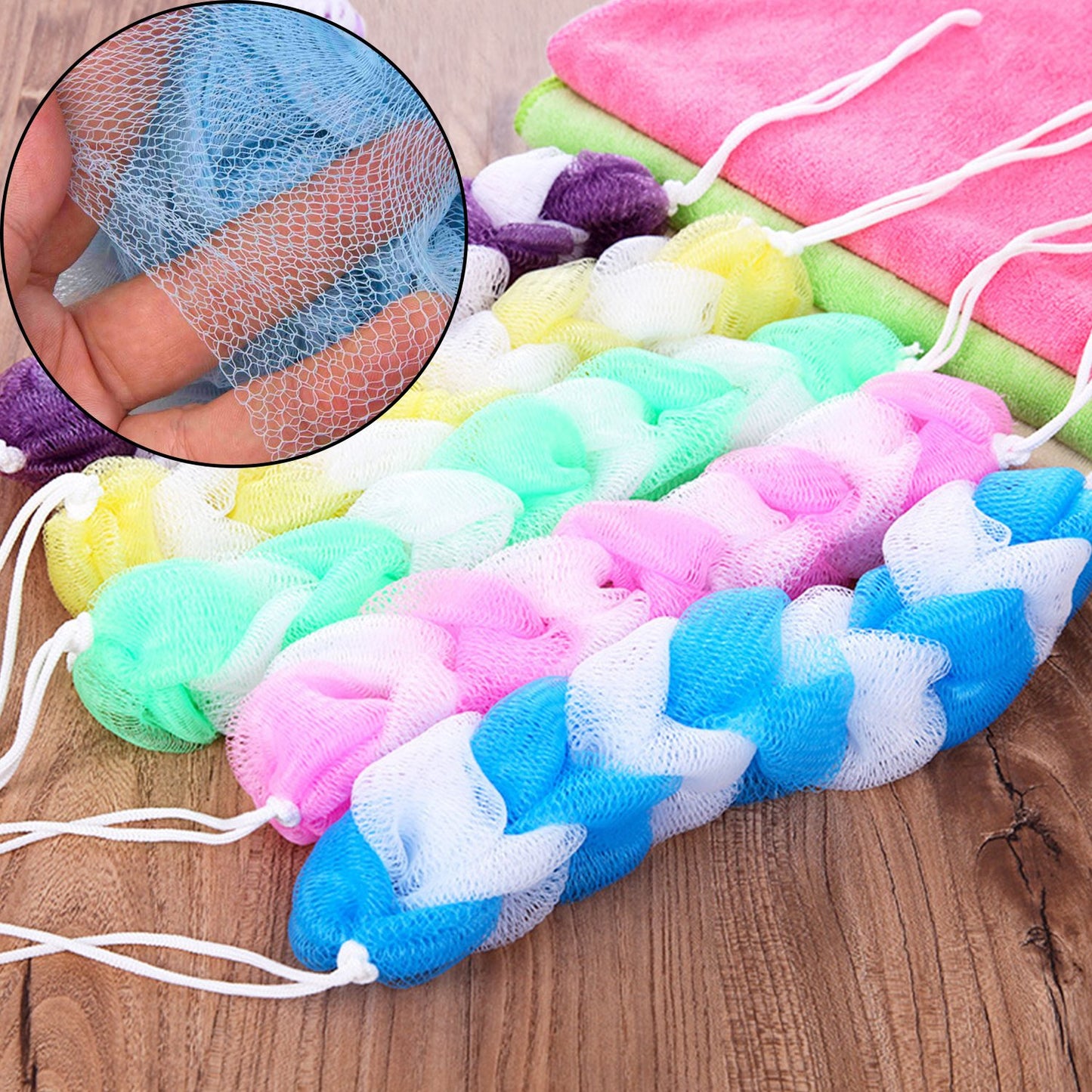Hanging Bath Shower Long Loofah Sponge Pouf Body Scrubber (Pack Of 6) - Happy Price - Image 5