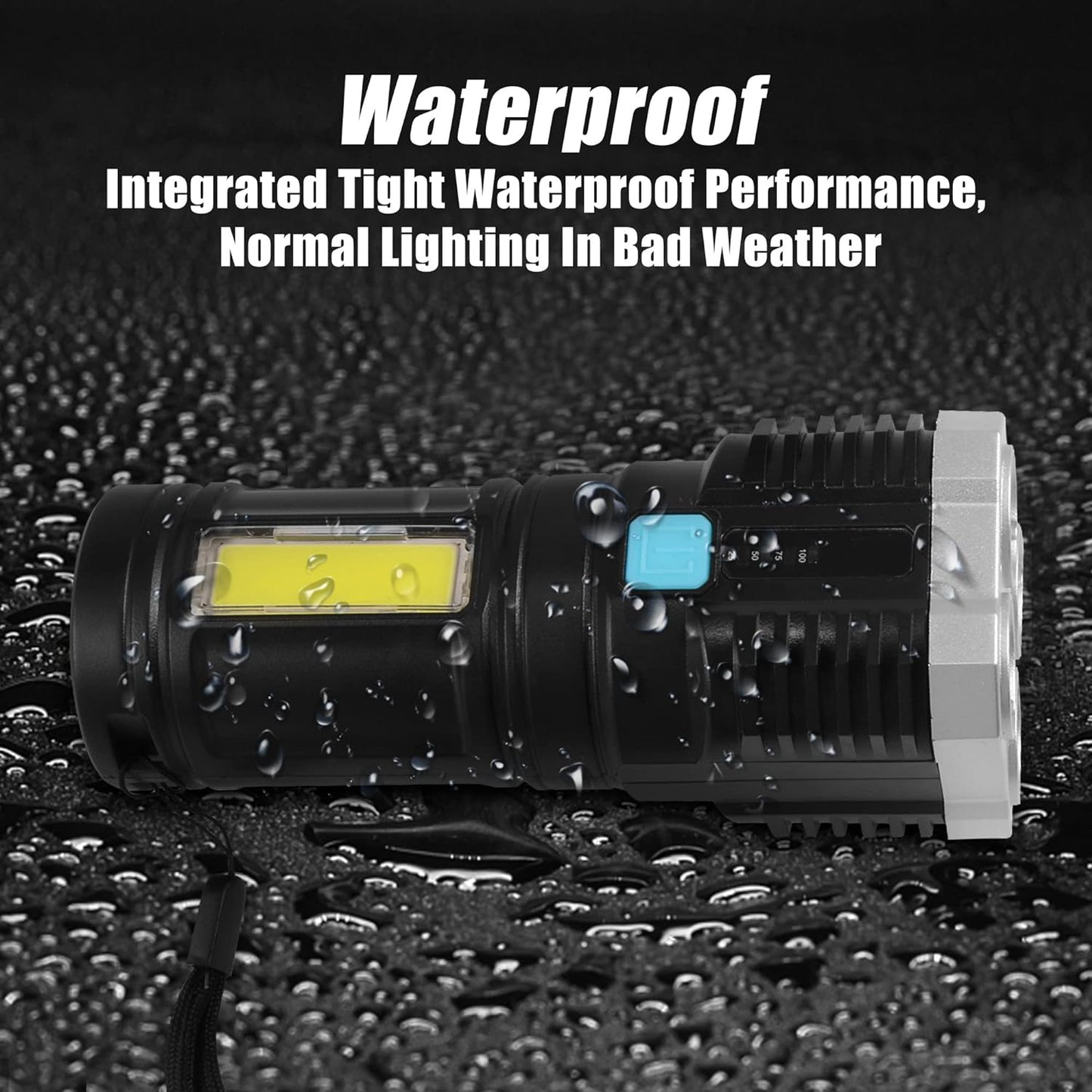 Multifunctional Strong 4 Led Torch Light Portable Rechargeable Flashlight Long Distance Beam Range 800 Lumens Cob Light 4 Mode Emergency For Hiking Walking Camping (4 Led Torch) - Happy Price - Image 5