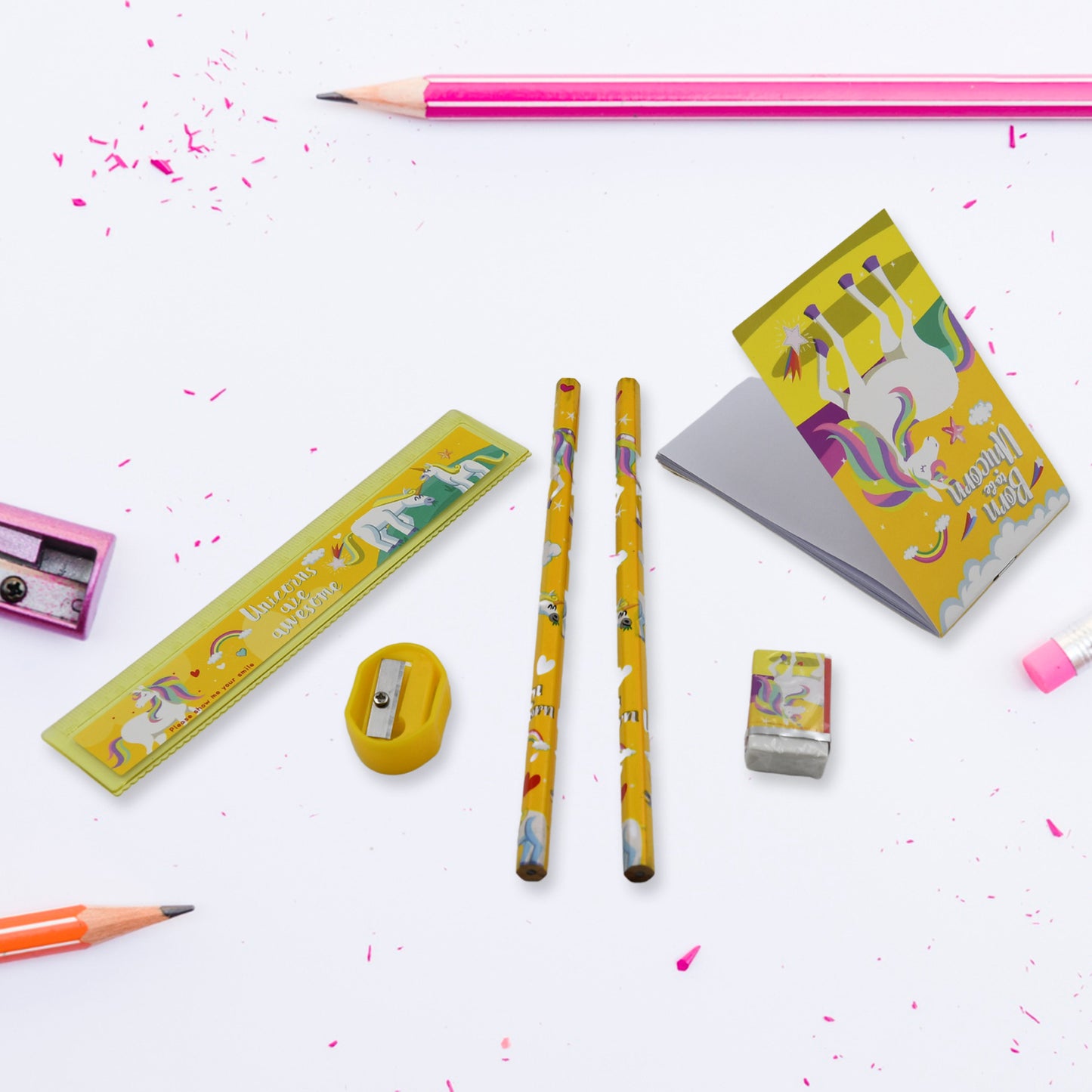 6 Pc Set Stationary Set Including Pencil Ruler Rubber Pencil Sharpener  School Office Product Gift - Happy Price - Image 2