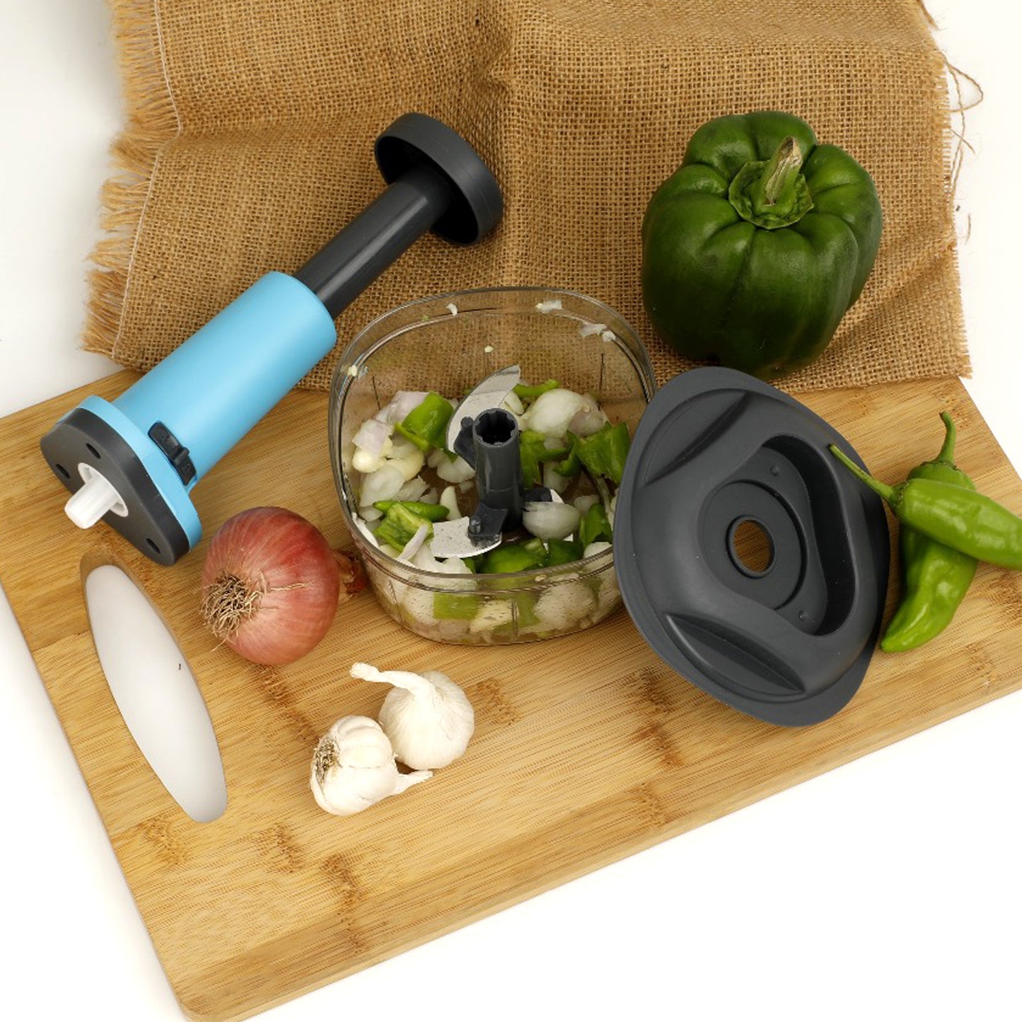 Push Chopper Manual Food Chopper And Hand Push Vegetable Chopper Cutter Mixer Set For Kitchen With 3 Stainless Steel Blade. - Happy Price - Image 3