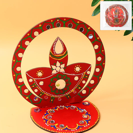 Handcrafted Wooden Diya Stand (1 Pc) - Festive Decor