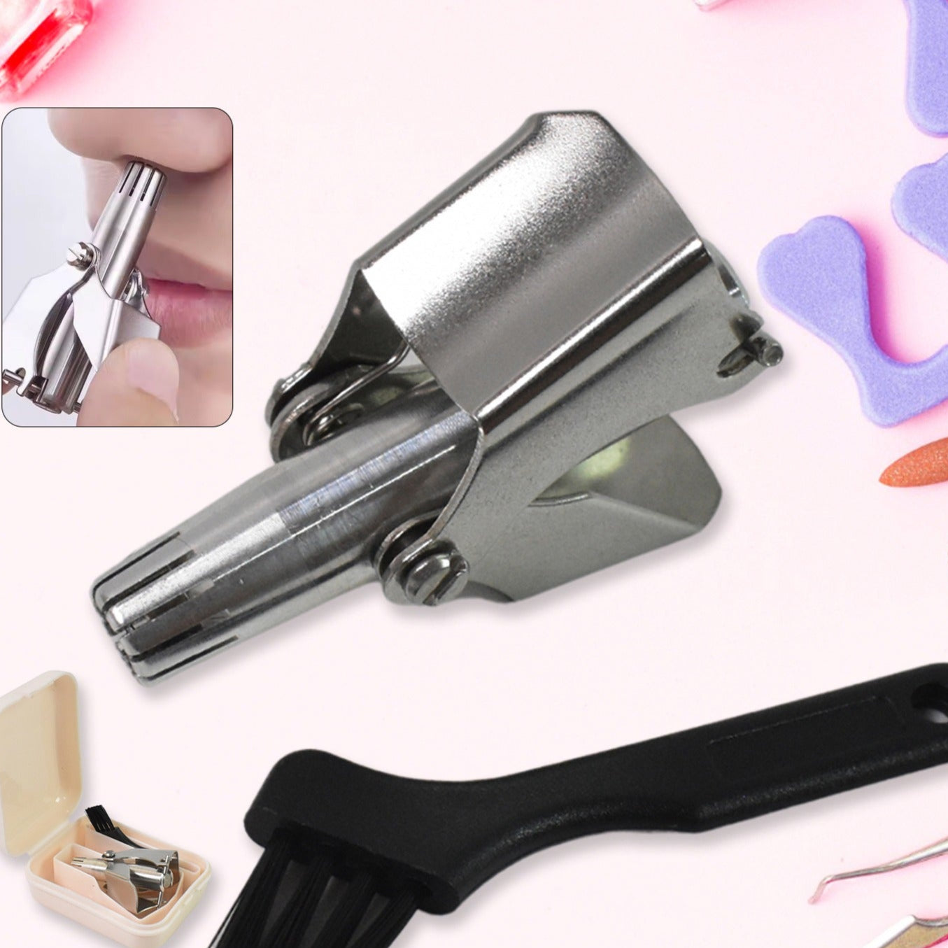 Nose Hair Clipper Stainless Steel Hair Remover (1 Pc  With Brush  Plastic Case) - Happy Price - Image 1