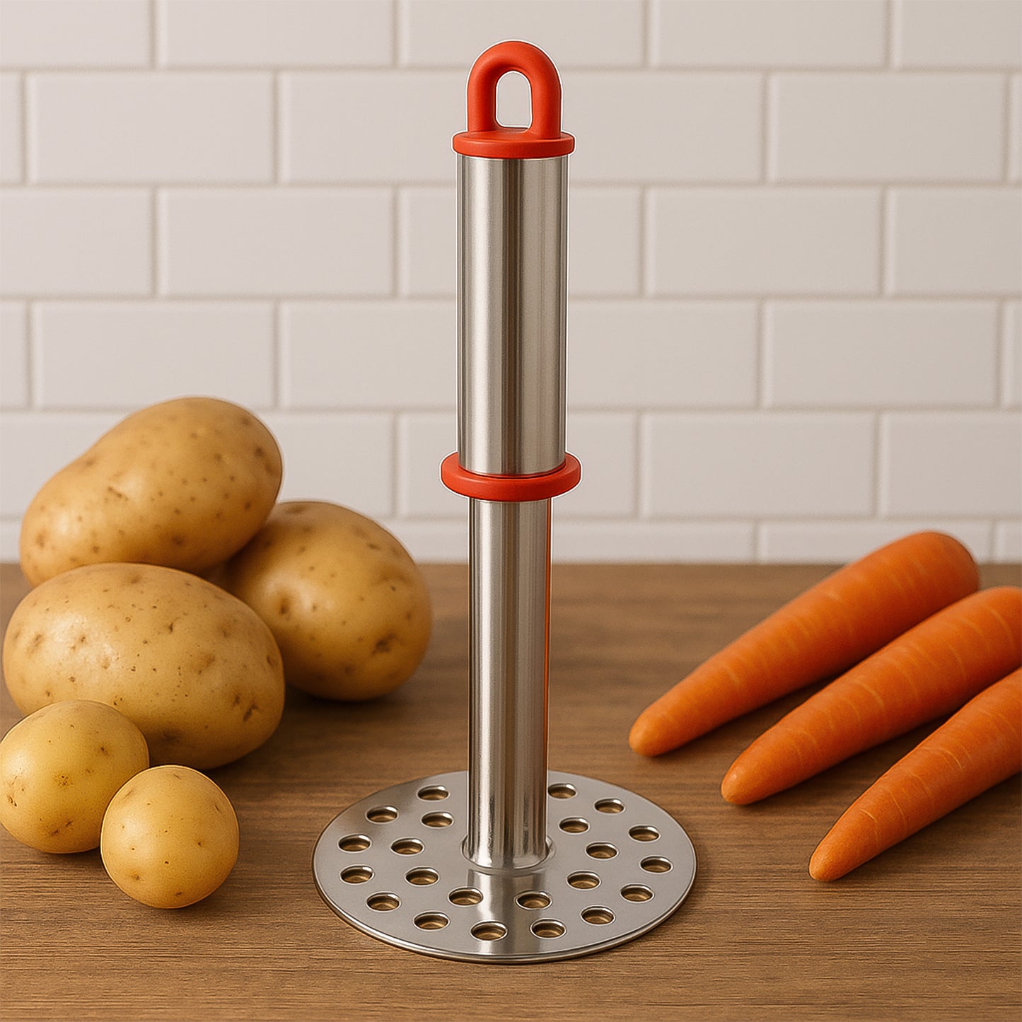 Stainless Steel Potato Masher with Ergonomic Handle (17cm, 1 Pc)