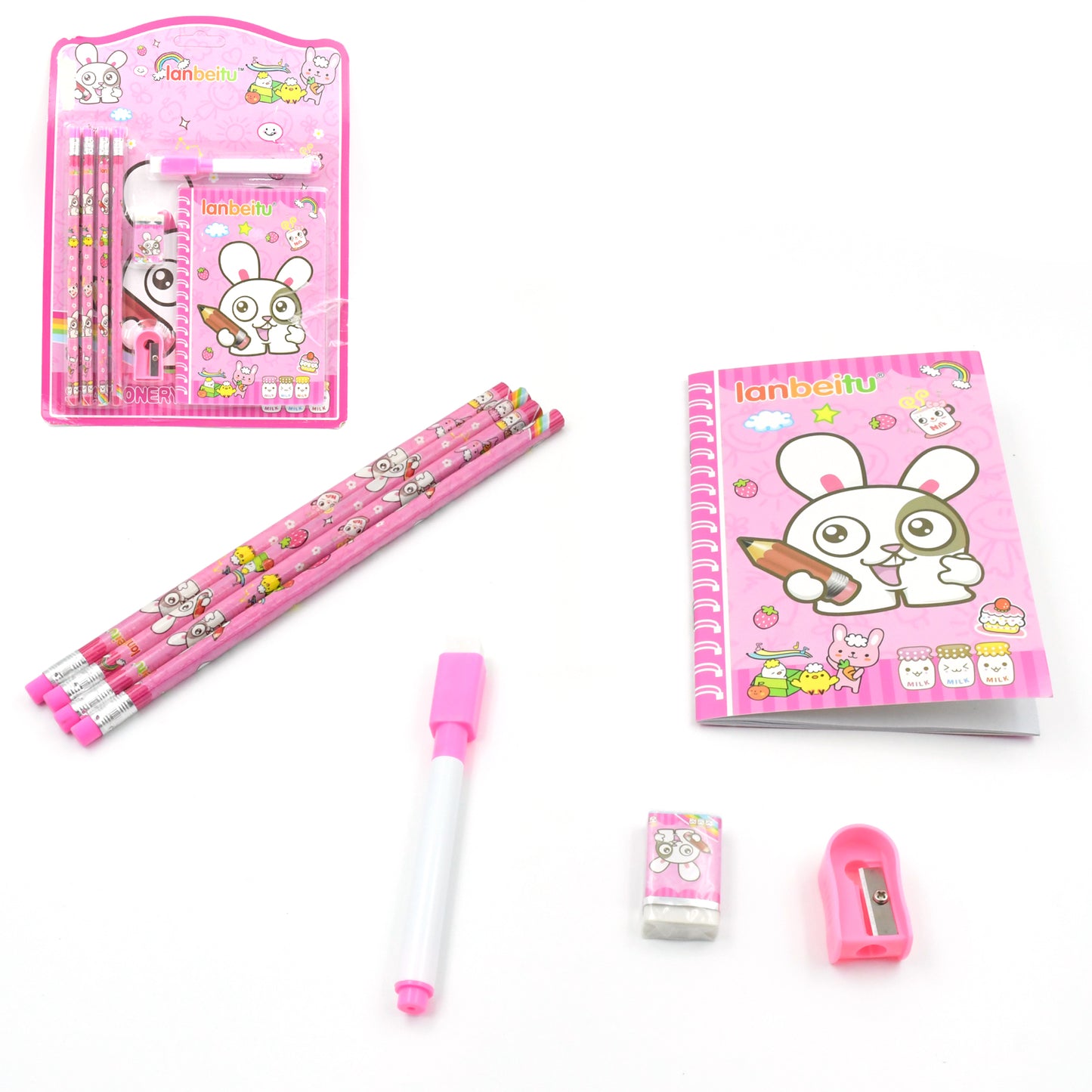 Stationery Kit For Kids - Stationery Set Includes Wooden Pencil Sharpener Pencil And Eraser Set Small Diary School Supply Set Birthday Return Gift For Kids Boys Girls (8 Pc Set) - Happy Price - Image 4