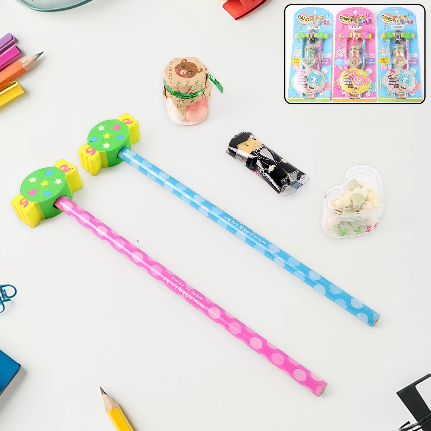 Fun Candy Design Pencil Set With Accessories (1 Set  Mix Design) - Happy Price - Image 5