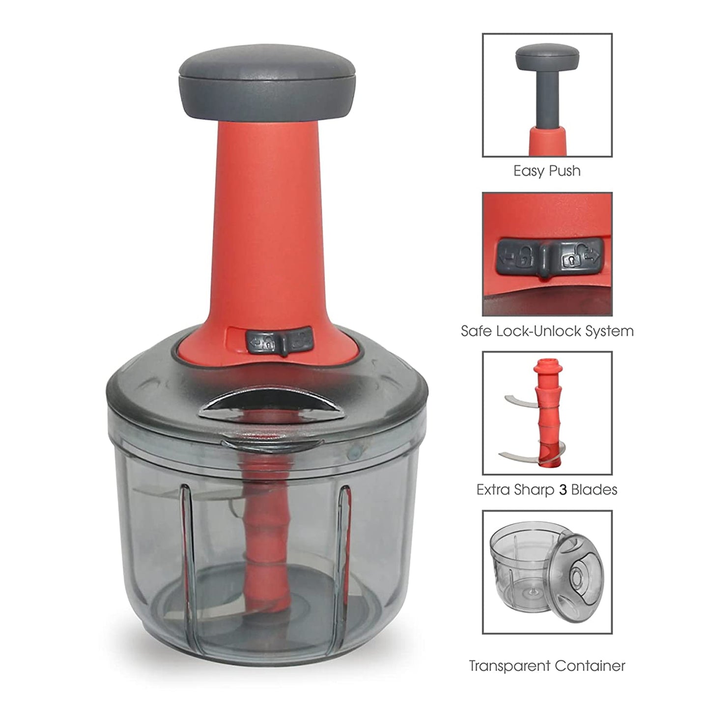 Matte Finish Manual Hand Press Chopper For Kitchen Mini Handy  Compact Chopper With 3 Blades For Effortlessly Chopping Vegetables  Fruits For Your Kitchen. - Happy Price - Image 6