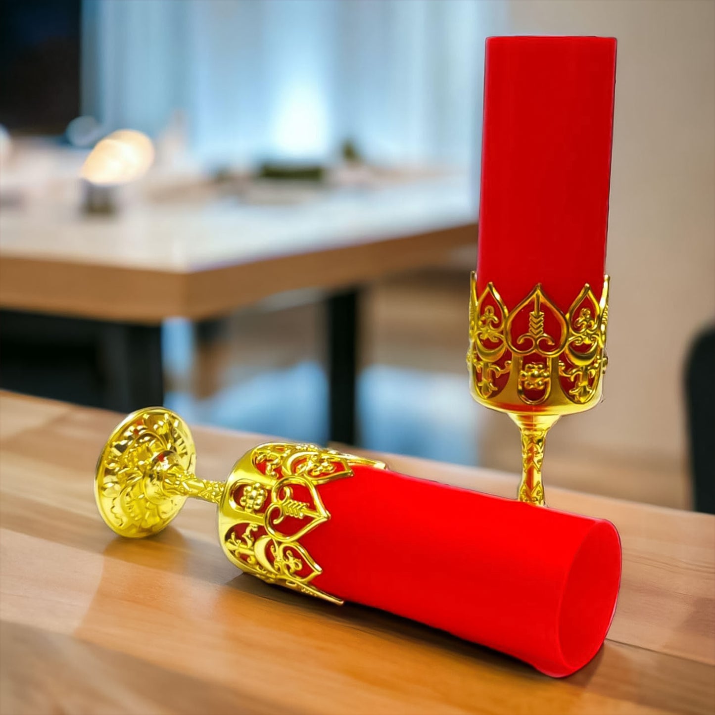 Set of 2 Decorative LED Candle Lamps with Golden Stand - Happy Price - Image 5