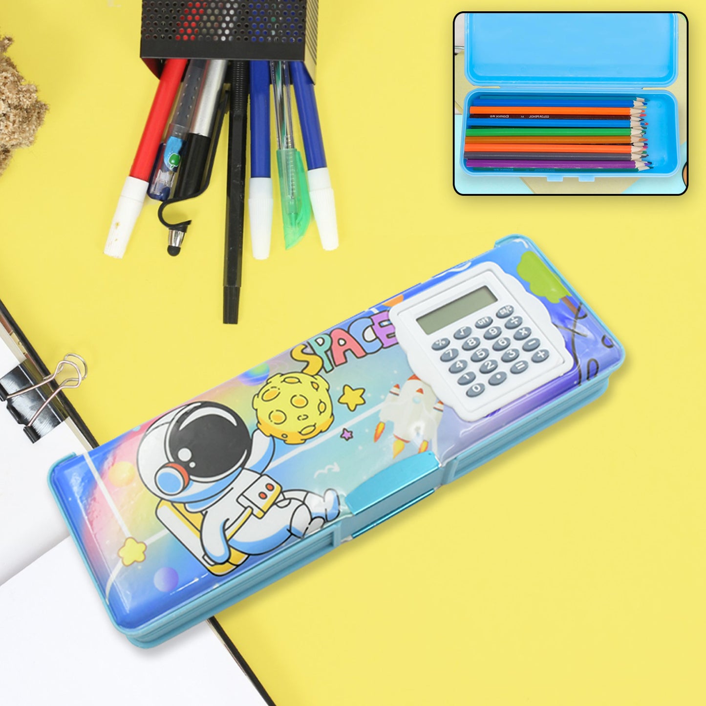 Double Sided Magnetic Geometry Box Pencil Box With Calculator For Boys Art Plastic Pencil Box  For Girls And Boys - Happy Price - Image 2