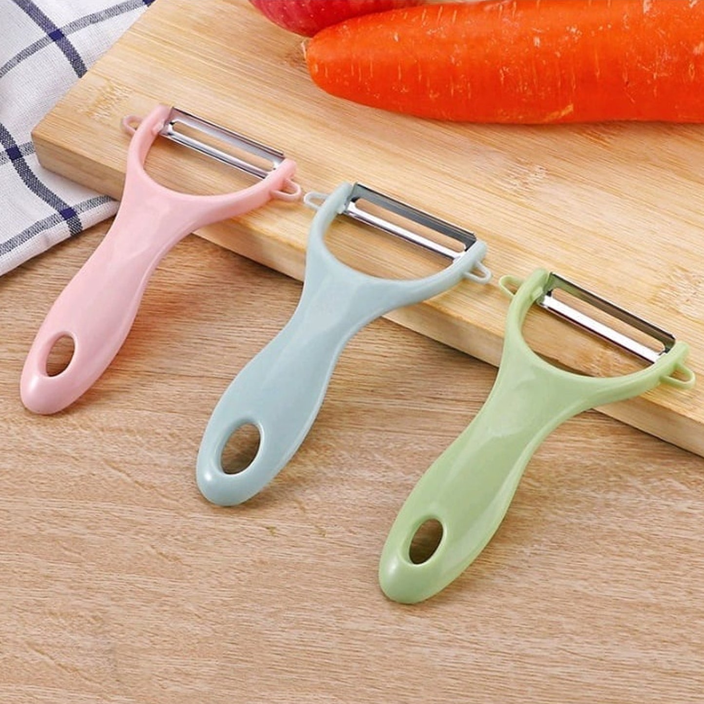 Plastic Kitchen Peeler - Green  Classic Stainless Steel 3-piece Knife Set Combo - Happy Price - Image 3