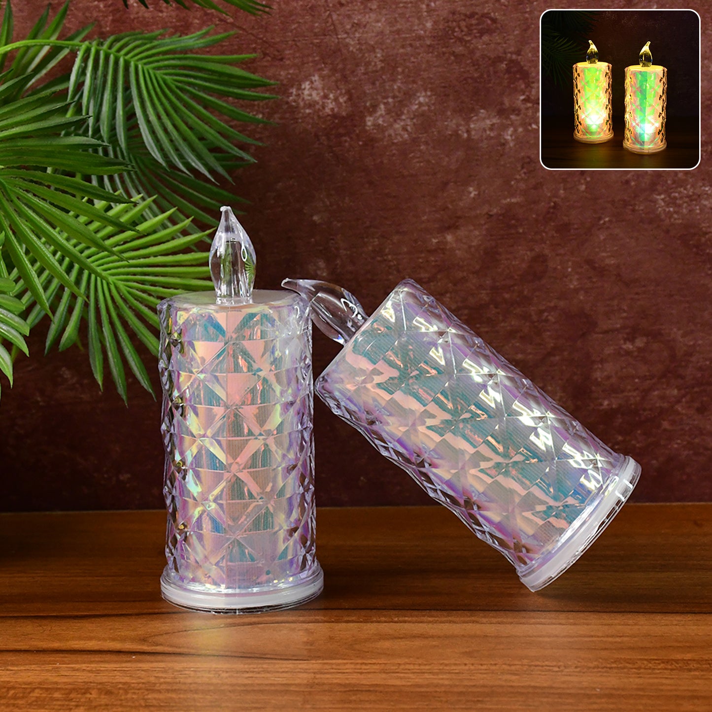 Decorative LED Candle Lights Set of 2 with Holographic Finish - Battery Operated Flickering Flameless Candles for Home Decor & Parties - Happy Price - Image 6