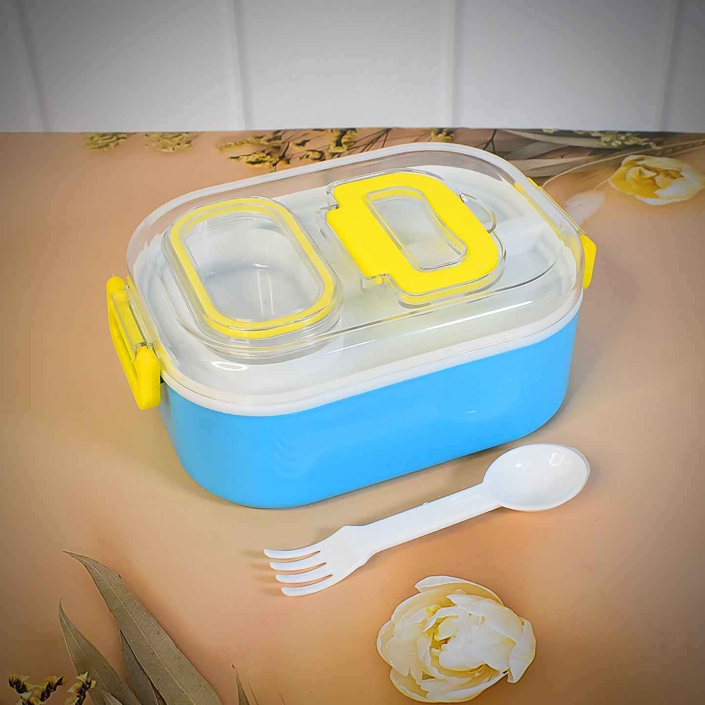 Durable Plastic Lunch Box For Kids With 2 In 1 Spoon Fork (1 Pc) - Happy Price - Image 2
