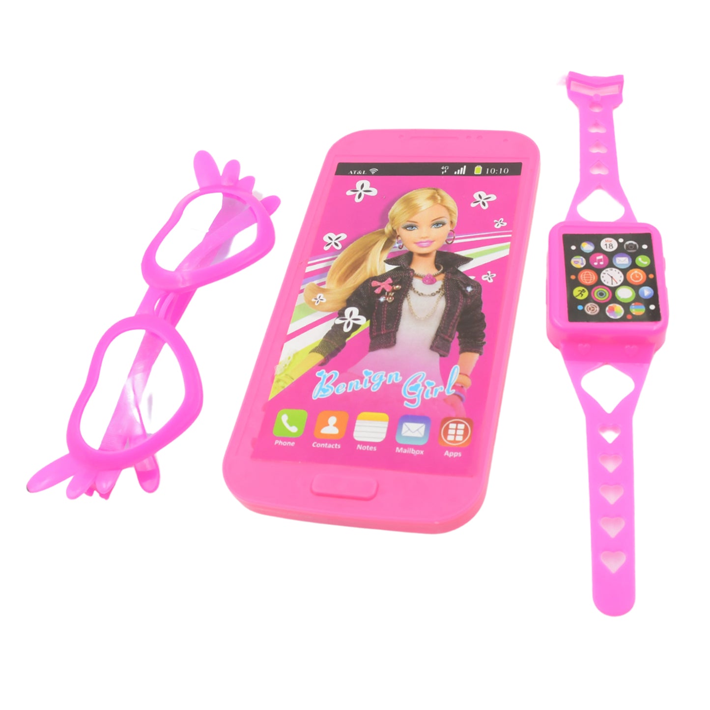 Barbiee Phone Watch And Glasses Set For Girls Beautiful Barbie Musical Phone Abs Plastic Toy Battery Operated Barbie Glass  Musical Mobile Phone   Toddler  Toy Phone For Kids  Calling Toy Phone (3 Pcs Set Battery Not Included) - Happy Price - Image 2