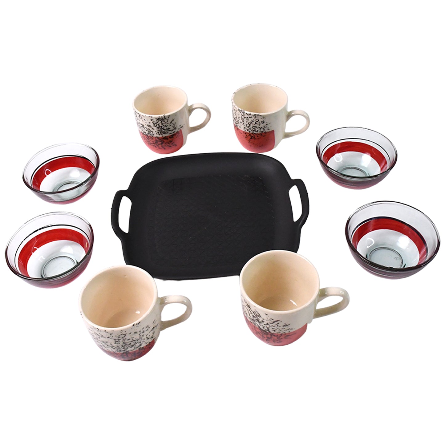 Healthy Choice Set Of 4pc Ceramic Cup And 4pc Glass Bowl With Plastic Plate (9 Pcs Set) - Happy Price - Image 4