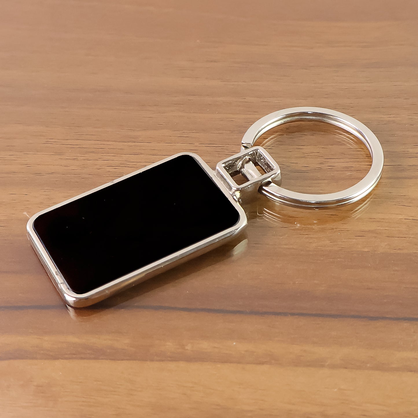 Premium Rectangular Black  Silver Metal Keychain (1 Pc) - Happy Price - Image 5