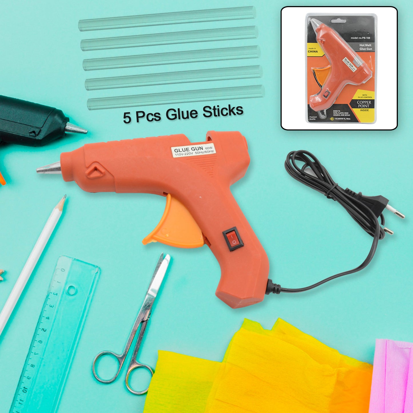 Professional 60 Watt With 5 Pcs Hot Melt Glue Stick  Onoff Switch Electric Tool Hot Melt Glue Gun For Multi Use(1 Pc) - Happy Price - Image 6