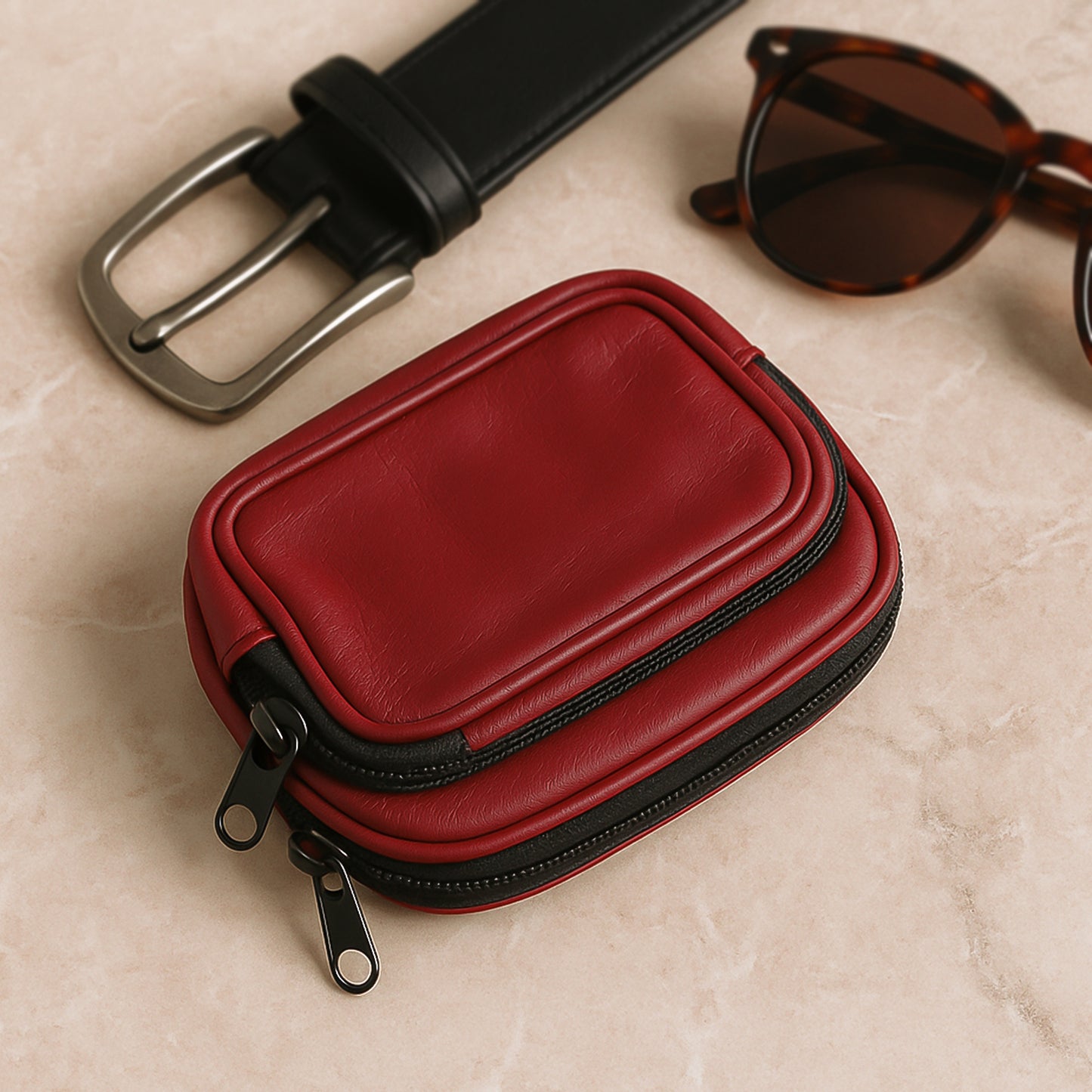 Premium Synthetic Leather Zippered Organizer Pouch for Cards & Small Accessories