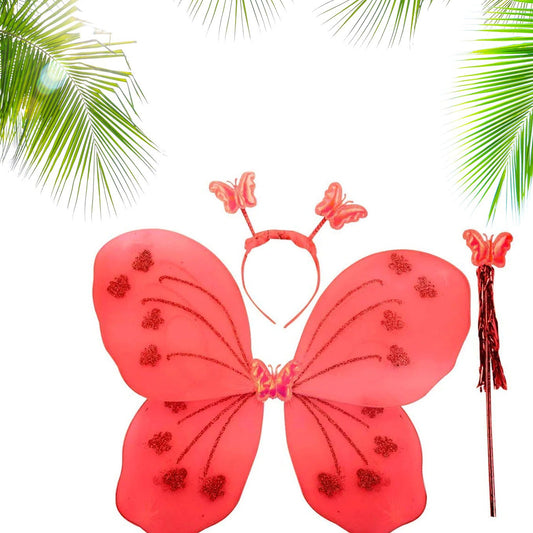 Baby Girls Fairy Nylon Butterfly Wings Costume Butterfly Fairy Angel Wing Wand And Hairband Multi- Color For Party (1pc) - Happy Price - Image 1