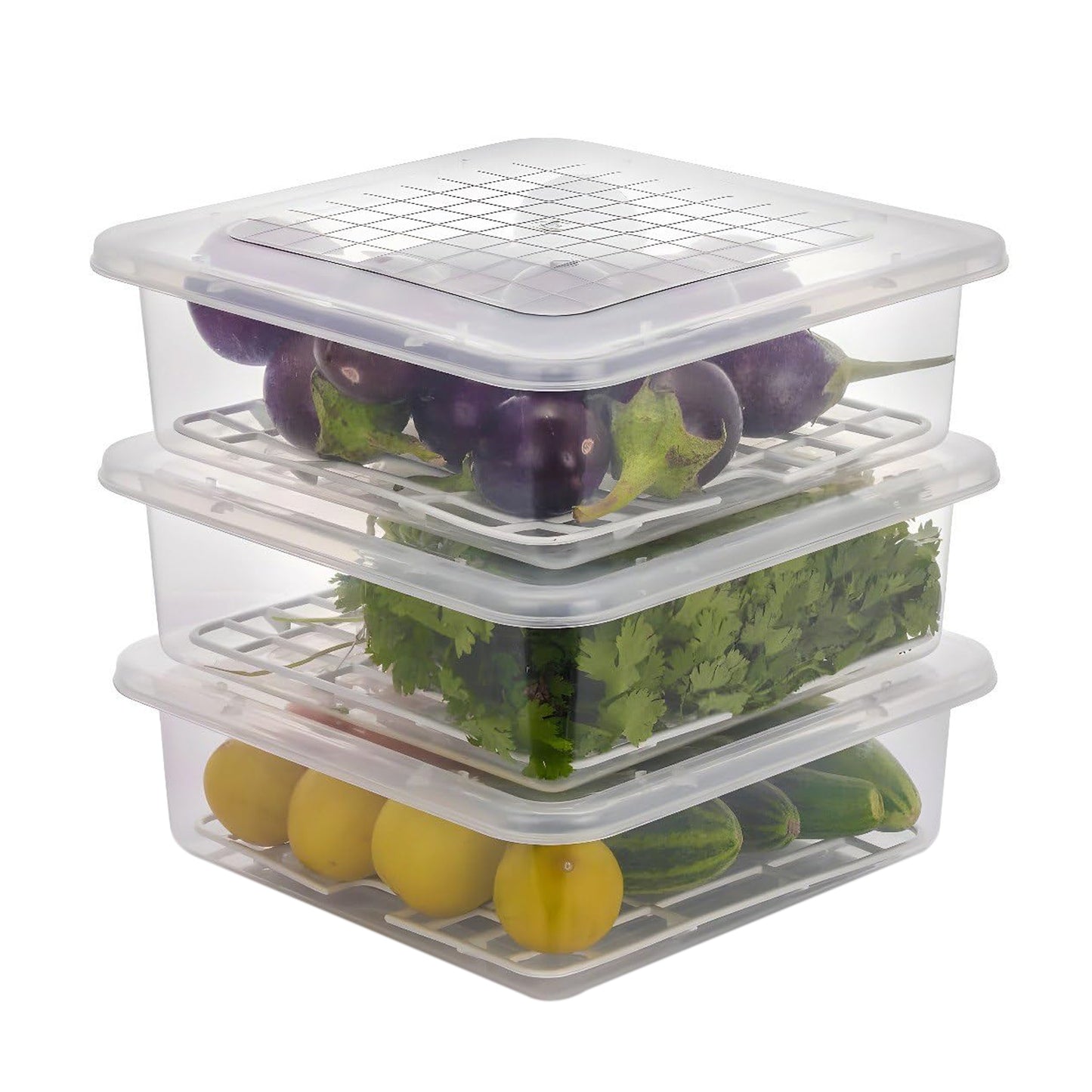 Plastic Food Storage Containers With Removable Drain Tray And Lid (3 Pcs Set) - Happy Price - Image 5