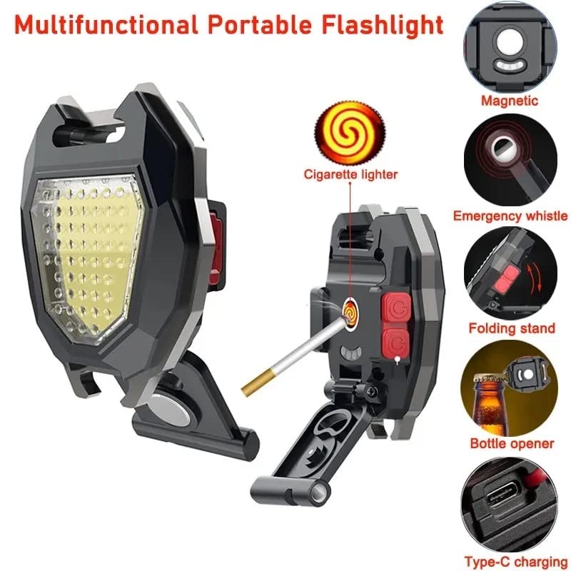 Portable Triangular Shaped Emergency Camping Flashlight With Cigarette Lighter Lumens Rechargeable Waterproof Portable Led Light Camping Keychain 6lighting Modes With Strong Magnet 3 Color Lighting For Travel Camping Walking - Happy Price - Image 7