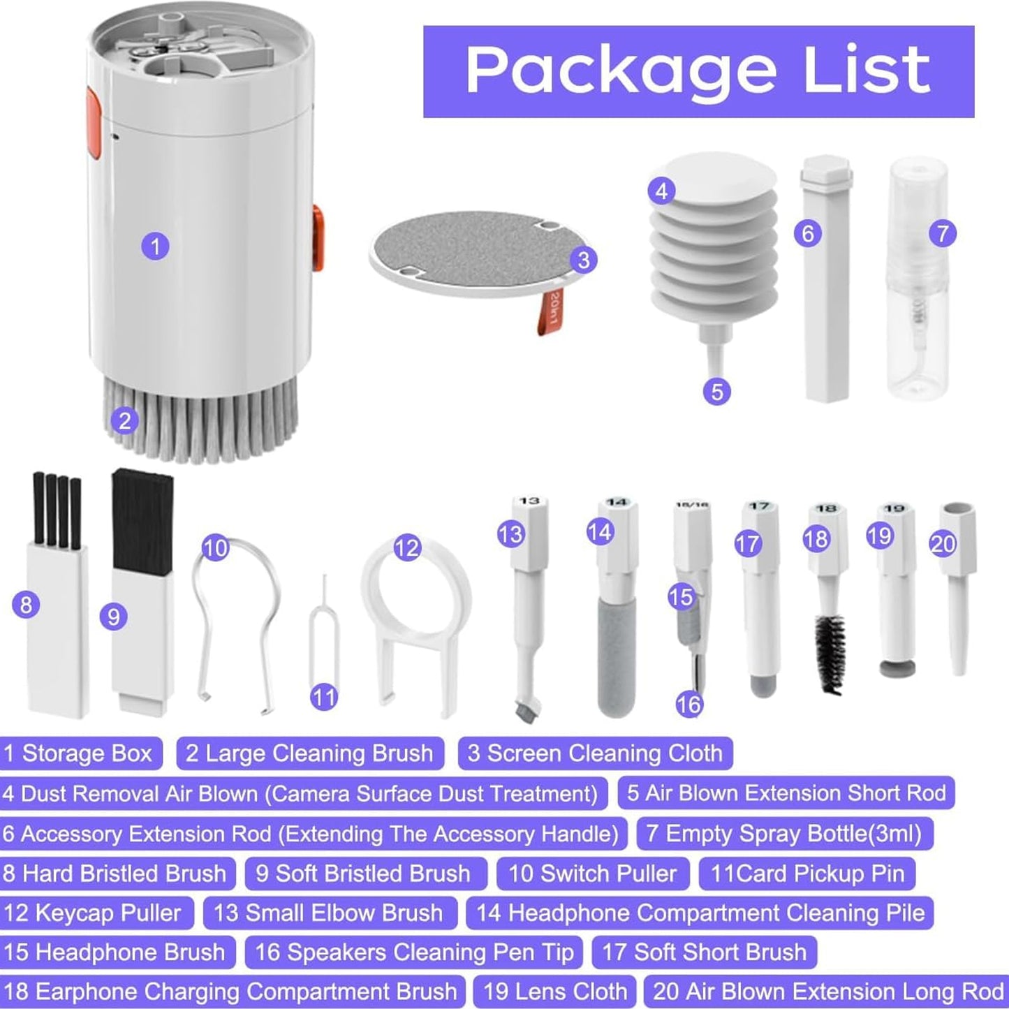 Keyboard Cleaner Kit 20-in-1 Laptop Phone Screen Cleaning Kit Keyboard Cleaning Kit With Electronic Cleaning Brush Spray For Airpods Pro Ipad Iphone Pro Camera Computer Cleaning - Happy Price - Image 3