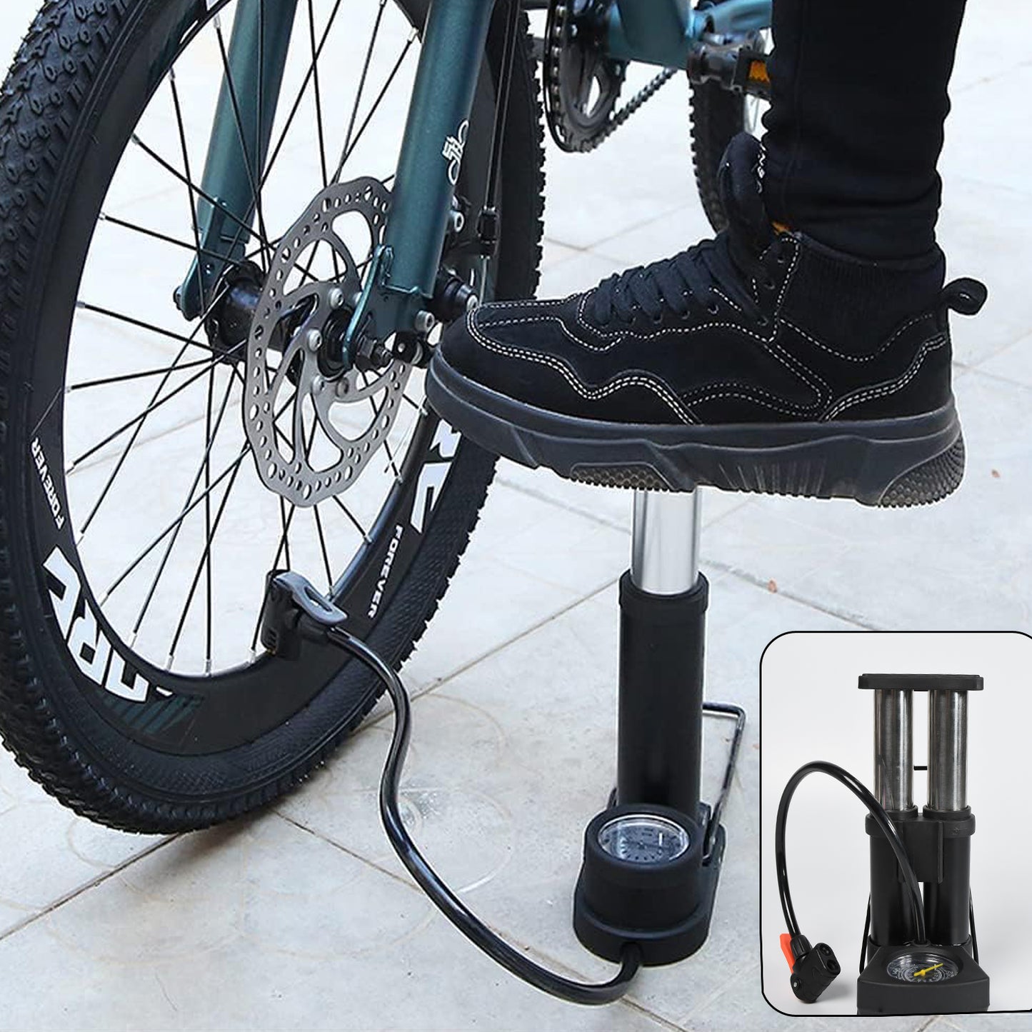 Portable Mini Bike Pumpcycle Pump Foot Activated With Gauge Floor Bicycle Pump  Cycle Pump - Happy Price - Image 2
