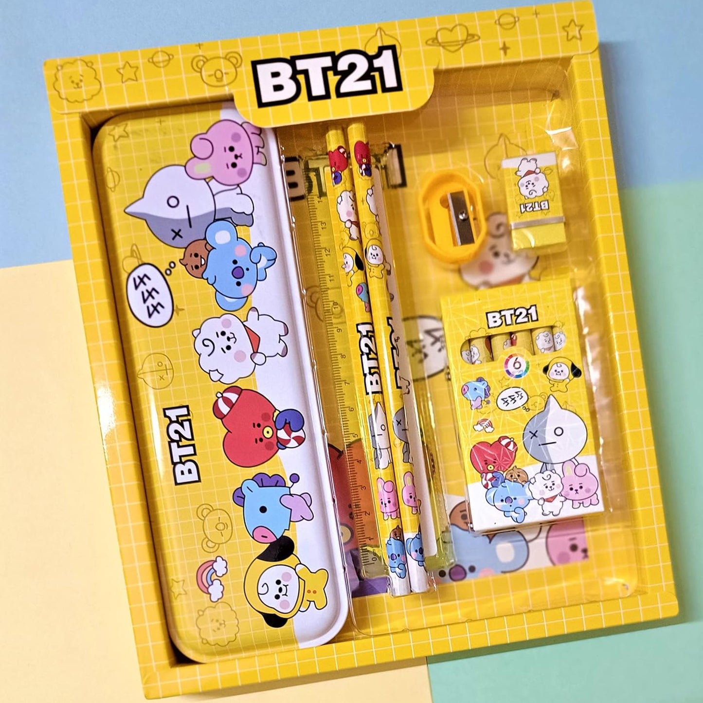 Stationery Kit For Kids - Stationery Set Includes Metal Pencil Box Sharpener Pencil And Eraser Set School Supply Set Birthday Return Gift For Kids Boys Girls (12 Pc Set) - Happy Price - Image 2