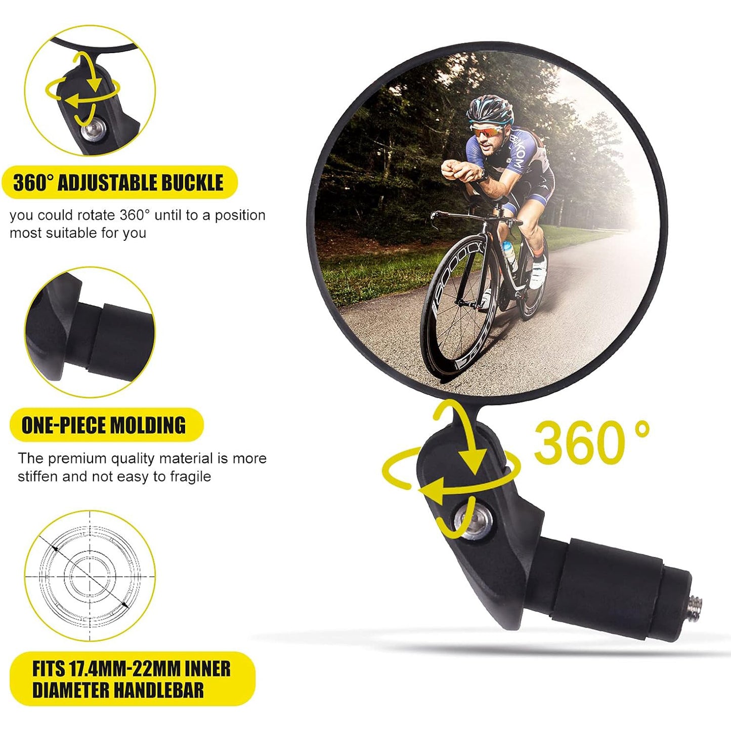Bar End Bike Mirror Safe Rearview Mirror 360 Rotatable  Foldable Safety Bicycle Rear View Mirror Mirror Durable Bike Mirror (1 Pc) - Happy Price - Image 6