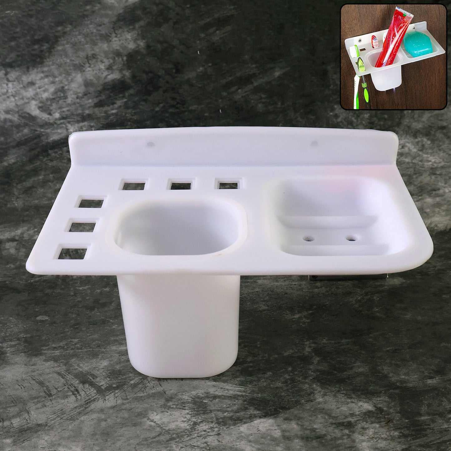 3in1 Wall Mounted Multi-compartment Toothbrush  Soap Holder With Cup (1 Pc) - Happy Price - Image 3