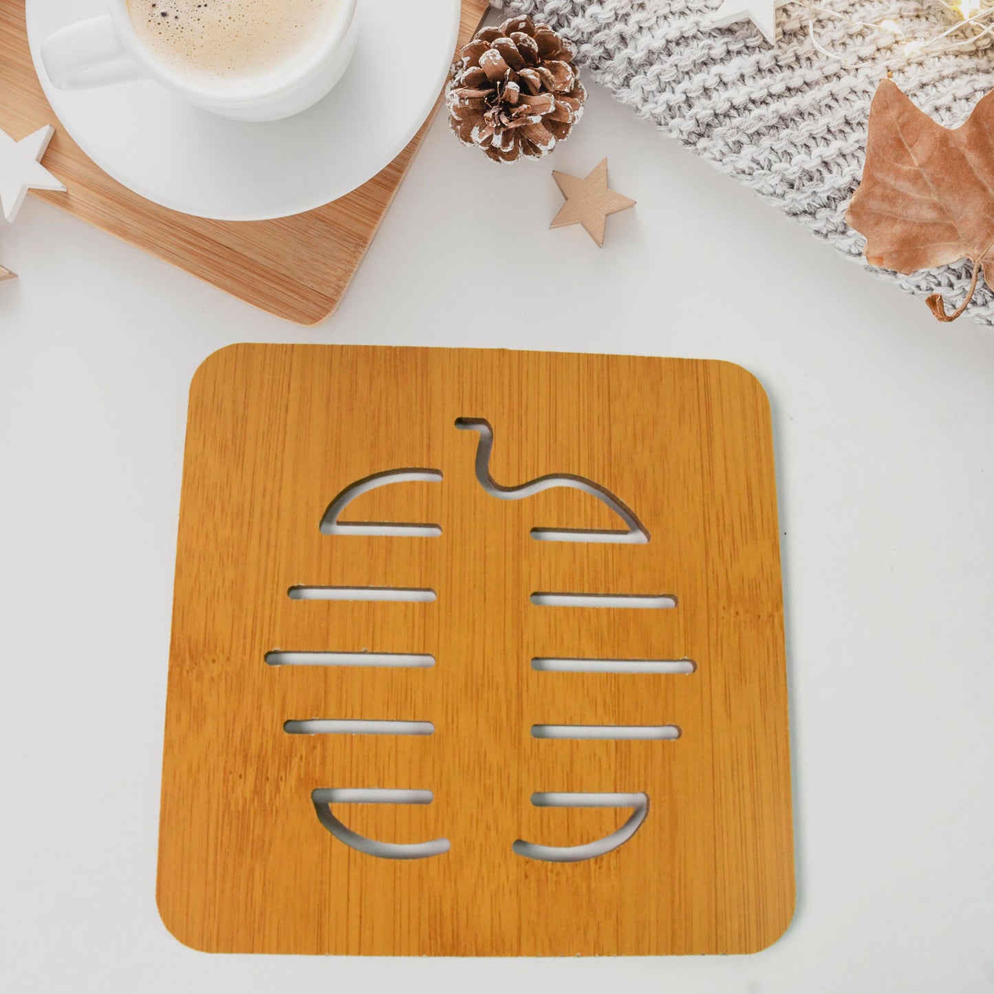 Square Bamboo Wood Table Place Mat Hot Pot Cup Mat Tea Coaster(1414 Cm  1 Pc) - Happy Price - Image 2