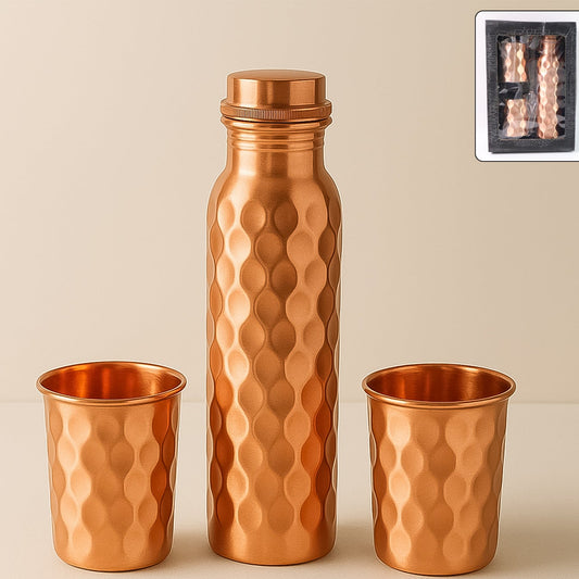 Copper Water Bottle 2 Glasses With Gift Box (3 Pcs Set) - Happy Price - Image 1