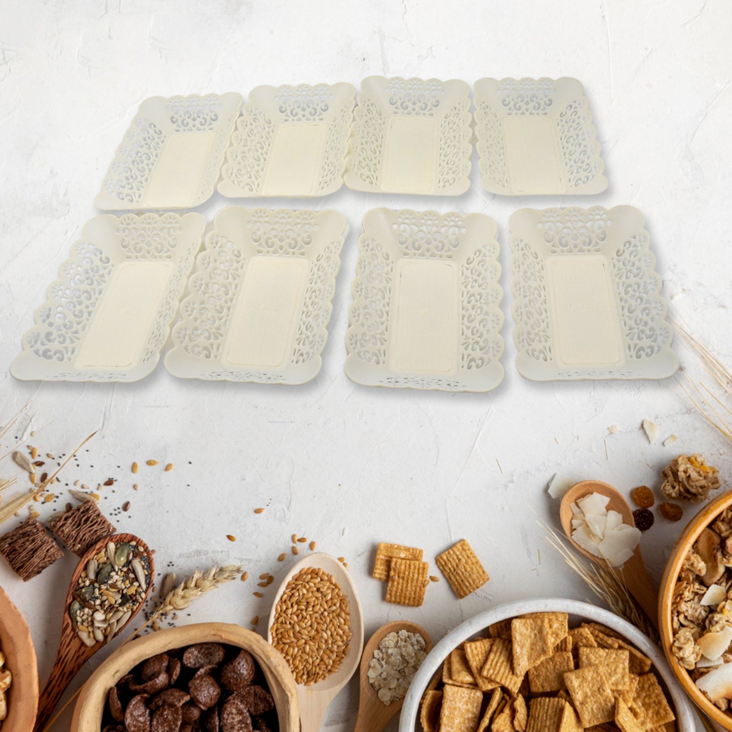 Rectangle Plastic Dinner Plate Snacks  Breakfast Restaurant Serving Trays Home School Coffee Hotel Kitchen Office (8 Pcs Set) - Happy Price - Image 5