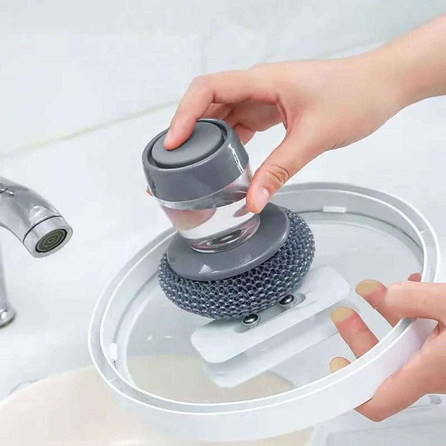 Soap Dispensing Palm Brush Washing Liquid Dish Brush Soap Pot Utensils With Dispenser Cleaning - Happy Price - Image 6