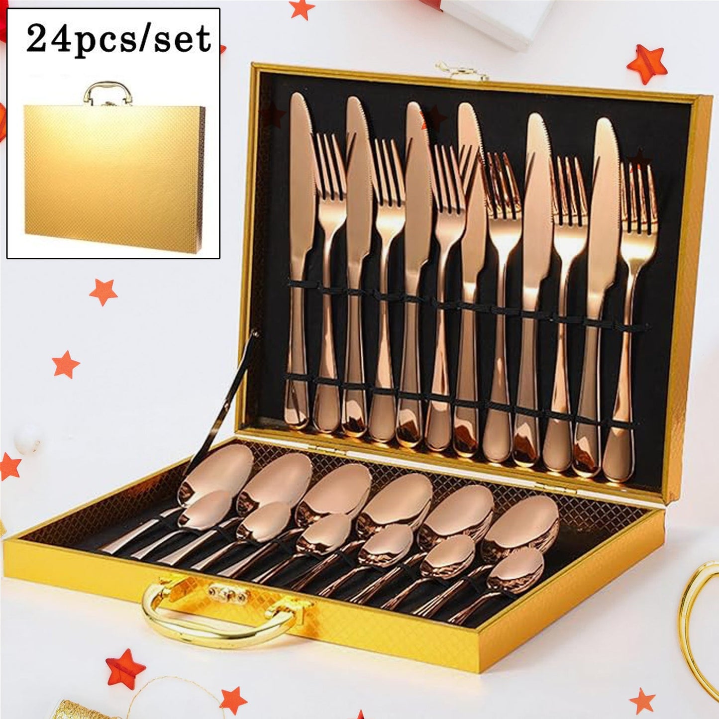 Kitchen Tableware  Flatware Sets Kitchen Forks Spoons With Gift Box (24 Pcs Set) - Happy Price - Image 2