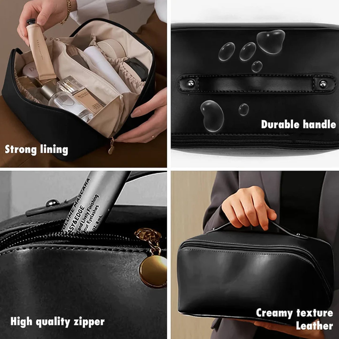 Premium Black Travel Makeup  Toiletry Organizer Pouch With Zipper  Handle (1 Pc) - Happy Price - Image 5
