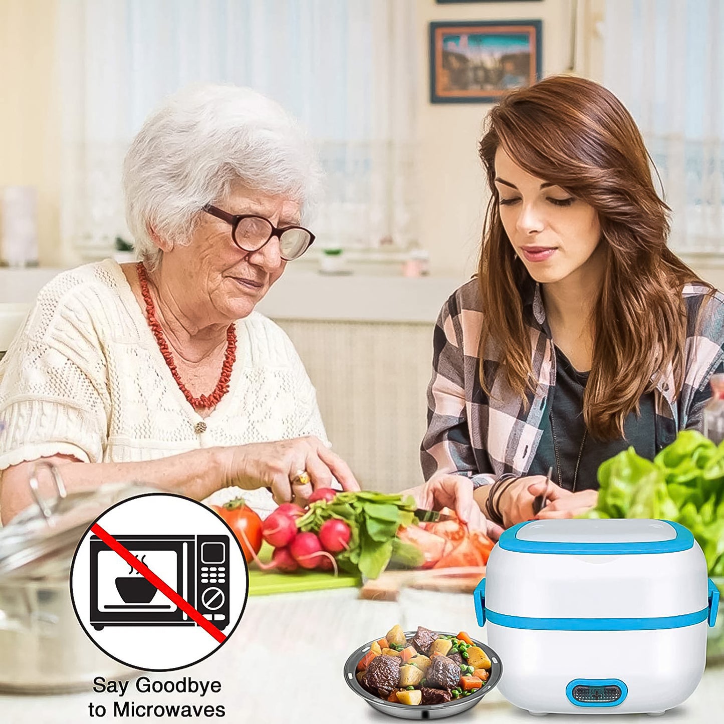 Electric Lunch Box 3 In 1 Food Heater  Cooker  Steamer With Stainless Steel Bowls (1 Set) - Happy Price - Image 5