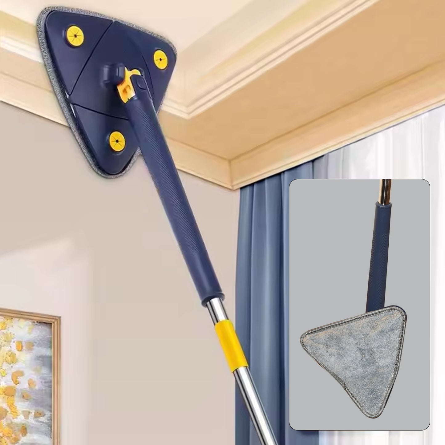 Rotatable Adjustable Triangle Cleaning Mop Triangle Mop With Stainless Steel Long Handle Push-pull Squeezing Cleaning Mop Dry  Wet Mop For Floor Windows (1 Pc) - Happy Price - Image 3