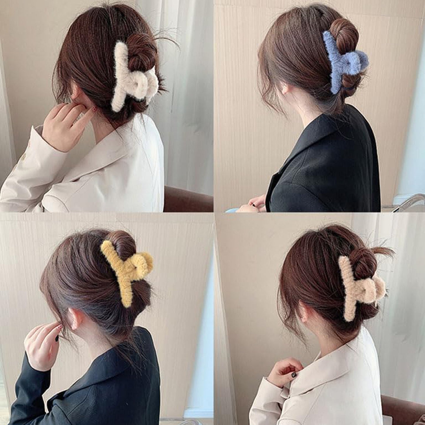 Premium Soft Fur Coated Hair Clutcher Clip Set (12 Pc) - Happy Price - Image 3